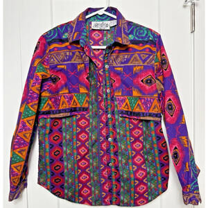 Vtg Rodeo Western Wear Womens Southwestern Button Up Multicolor Medium Cotton